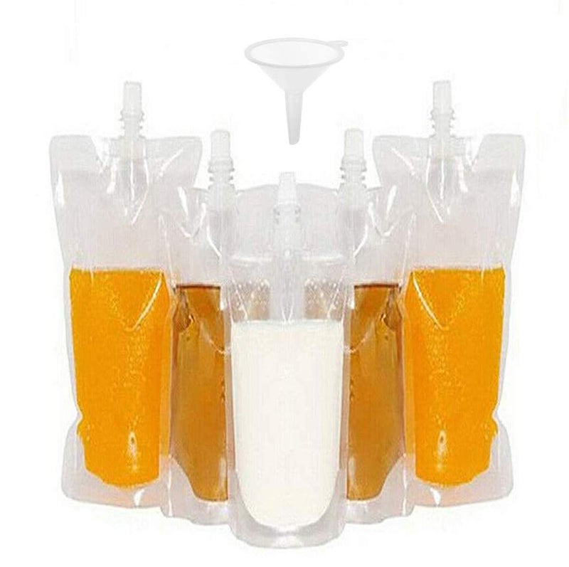 JIELUO 50 beverage bags, transparent smoothie bag container, heavy-duty hand-held leak-proof and sealable beverage bag, 8.4oz for frozen juice beverage bottles, a plastic funnel (250ml) - Image 1